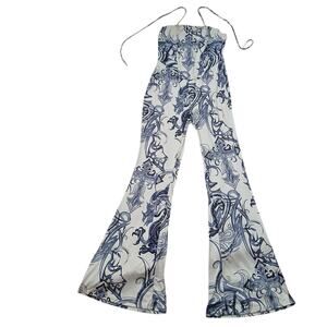 Fashion‎ Nova Gothic Cross Dragon Print Flare Leg Jumpsuit Large Y2K Grunge